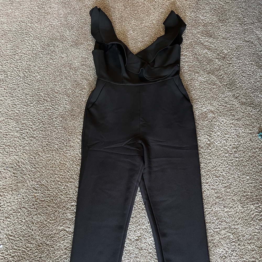 BCBGMAXAZRIA Ruffled Cutout Jumpsuit (Black, Size Medium) - Brand New with tags